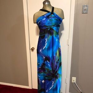 Blue silky formal gown, prom dress